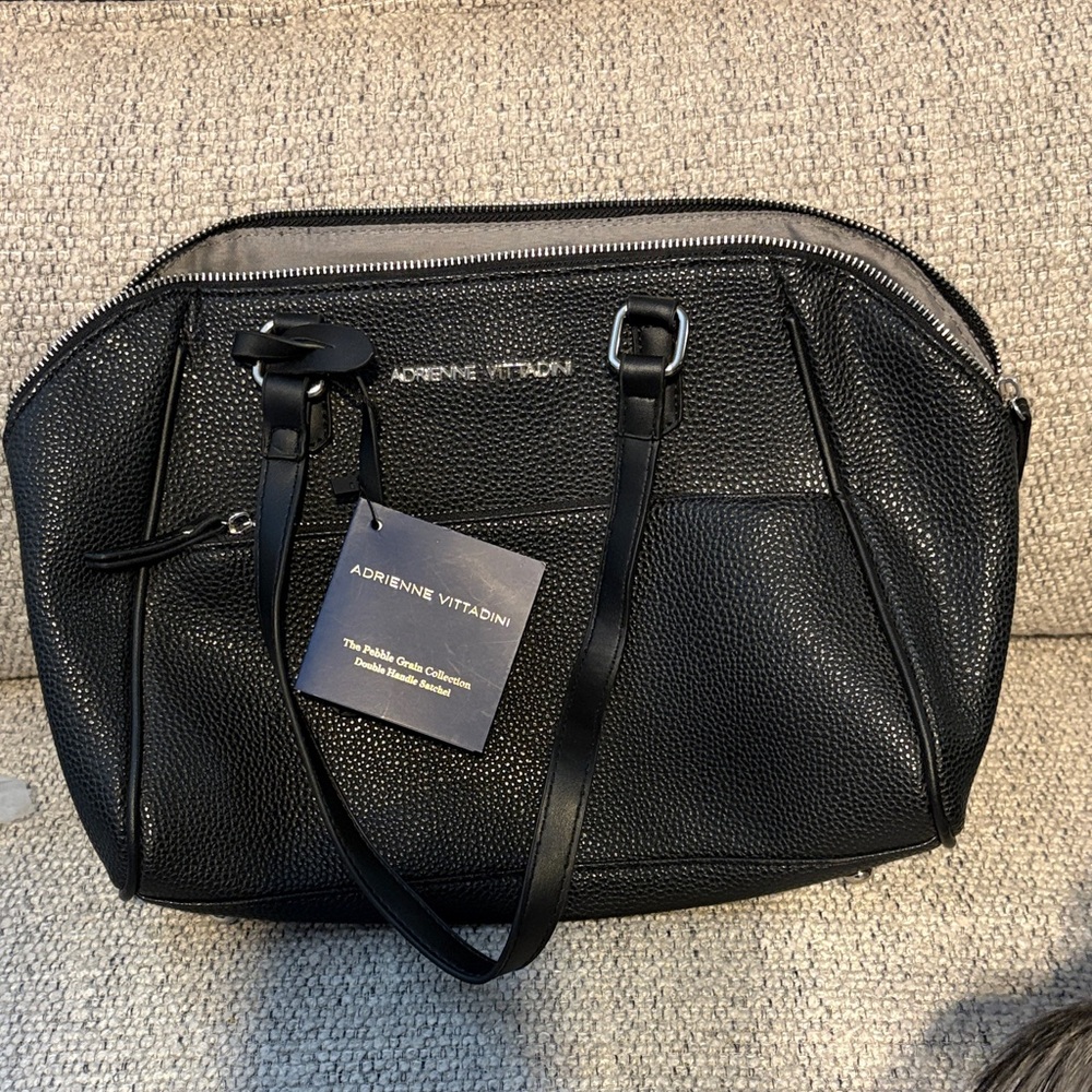 Adrienne Vittadini Black Pebbled Leather Handbag